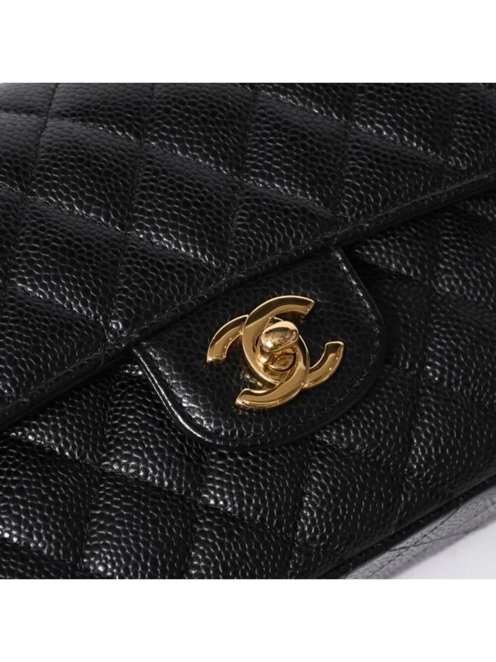Chanel Quilted 23 Double Flap Chain Shoulder Bag CC Logo Caviar Leather Black